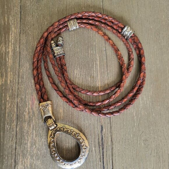 Vintage 90s Belt Leather Braided Tie Ornate Silver Buckle Brown 49\'L Bolero main image 8